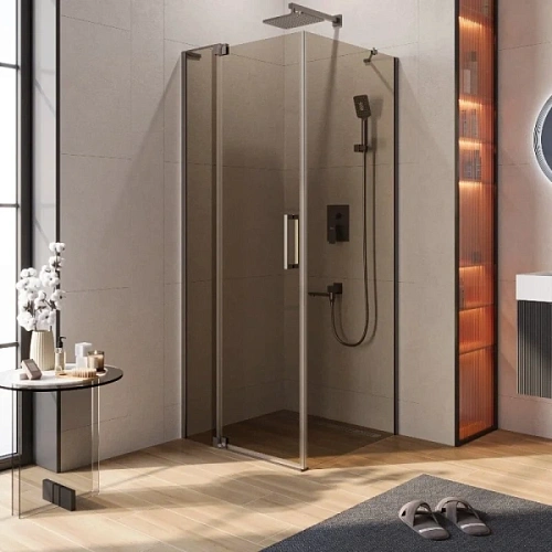 Душевой уголок Cezares Slider 80х80 см стекло бронзовое профиль оружейная сталь - фото 8