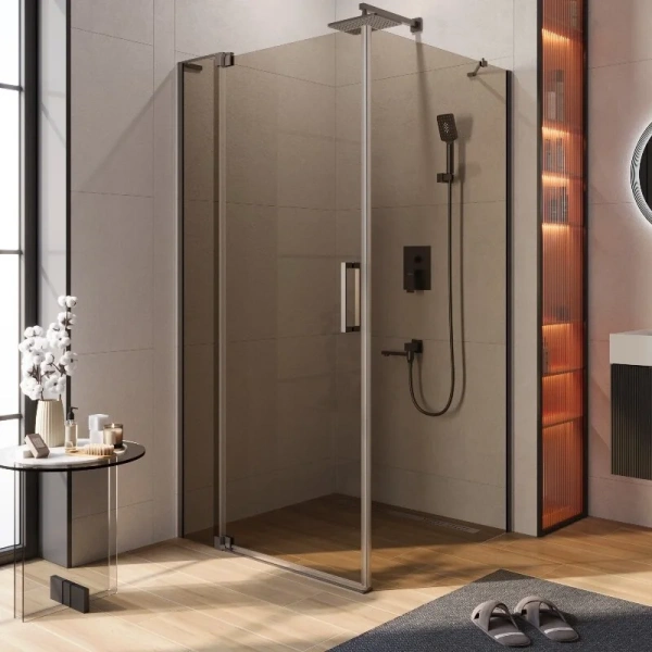 Душевой уголок Cezares Slider 110х100 см стекло бронзовое профиль оружейная сталь SLIDER-AH-1-100-100/110-BR-GM (детальная фотография)
