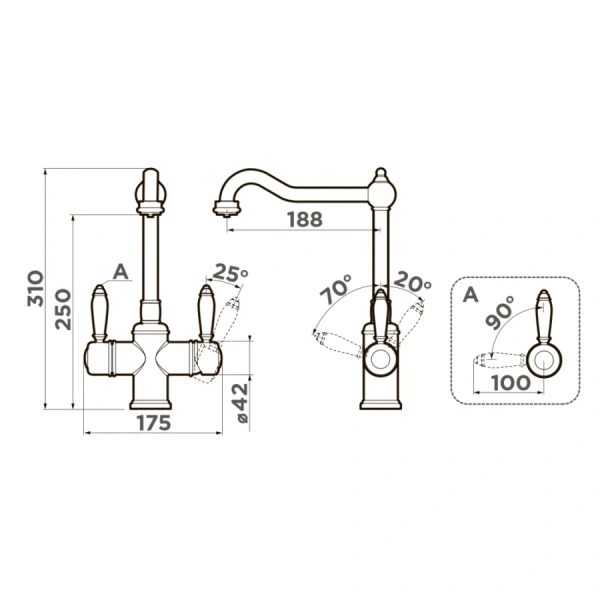 Смеситель для кухни Omoikiri Tottori 49940 с переключением на питьевую воду (детальная фотография), для кухни