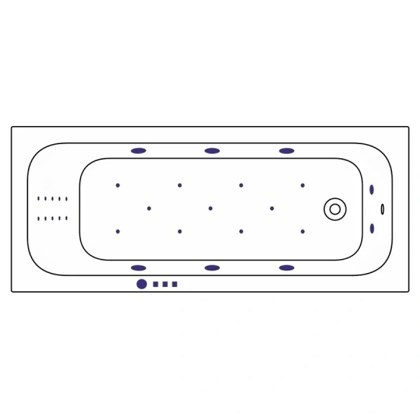 Ванна акриловая гидромассажная Whitecross Vibe 0105.180075.100.ULTRANANO.GL, 180 x 75 см, белая, форсунки золото (детальная фотография), акриловые
