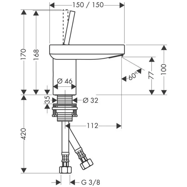 Смеситель для раковины Axor Starck X 10077000 (детальная фотография), для раковины