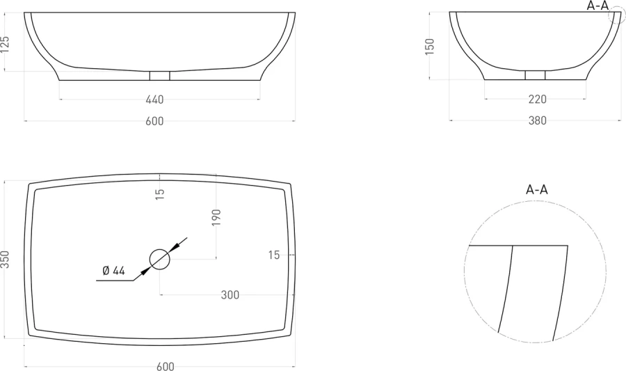 Раковина Salini Gloria 04 60 см накладная 1102204M (детальная фотография), прямоугольной формы