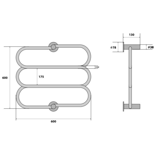 Полотенцесушитель электрический Energy Aura 60x60 (детальная фотография), современные, hi-tech