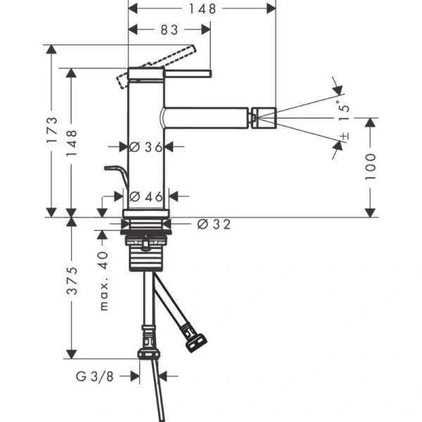 Смеситель для биде Hansgrohe Tecturis S шлифованная бронза 73201140 (детальная фотография), для биде