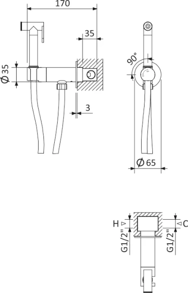 Гигиенический душ со смесителем Cezares Leaf черный матовый LEAF-DIF-NOP (детальная фотография), для туалета
