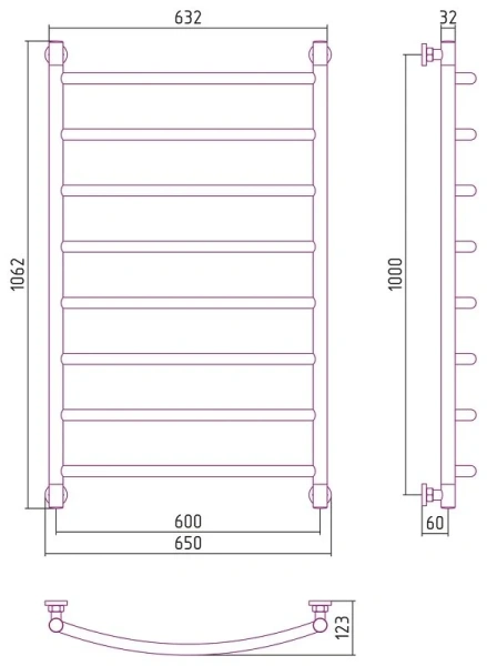 Полотенцесушитель водяной Сунержа Галант+ 60х100 см без покрытия 00-0200-1060 (детальная фотография), современные, hi-tech