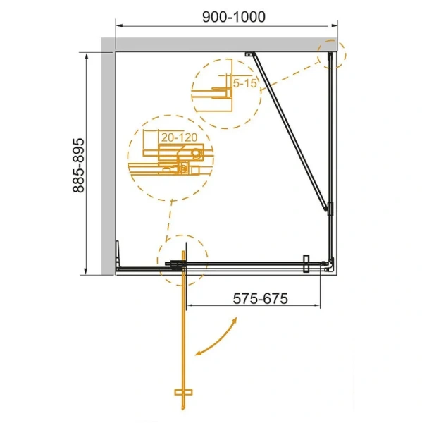 Душевой уголок Cezares Slider 100х90 см стекло прозрачное профиль чёрный SLIDER-AH-1-90-90/100-C-NERO (детальная фотография), прямоугольные, квадратные