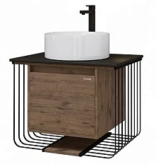 Тумба под раковину подвесная Grossman Винтаж 70 см веллингтон/черная