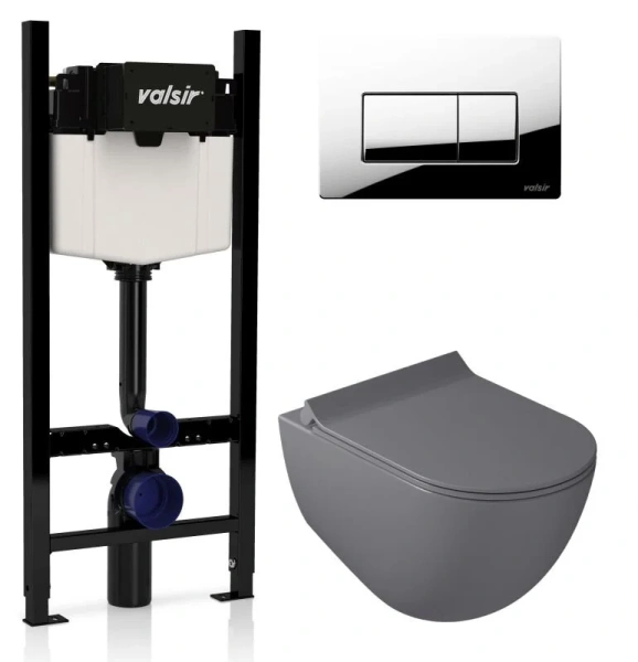 Унитаз с инсталляцией Valsir Dream клавиша хром KIT VSCR 7317GM Slim P1 (детальная фотография)