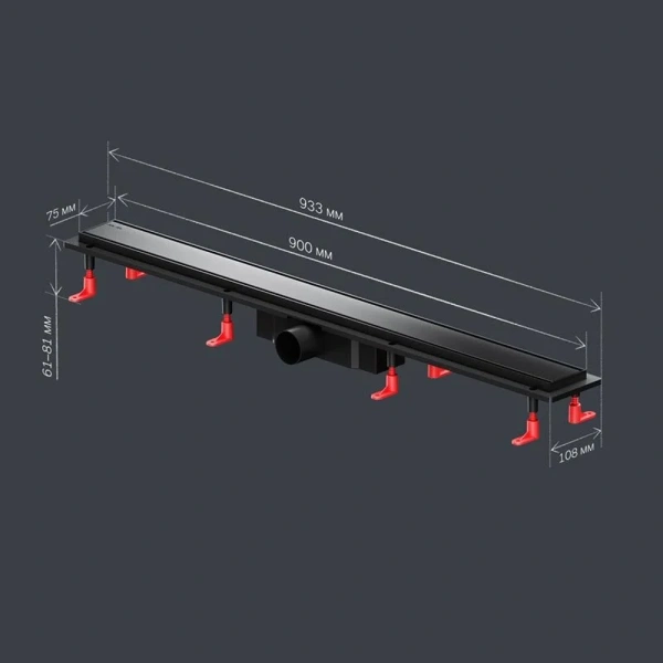 Душевой лоток Am.Pm PrimeFlow 90 см черный матовый W02SC-U11-090-04BM (детальная фотография), для монтажа в пол