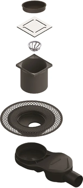 Душевой трап BERGES PLATZ Norma 158 10 см с решеткой (детальная фотография), с мокрым затвором