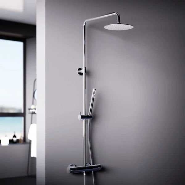 Душевая стойка Damixa Scandinavian Pure 936800 с термостатом (детальная фотография), хром, черные