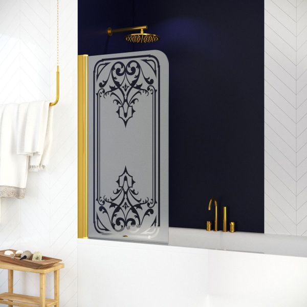 Душевая шторка на ванную рисунок прозрачный стекло матовое Vegas-glass EV 76 ARTDECO D1 L (детальная фотография), узорчатые