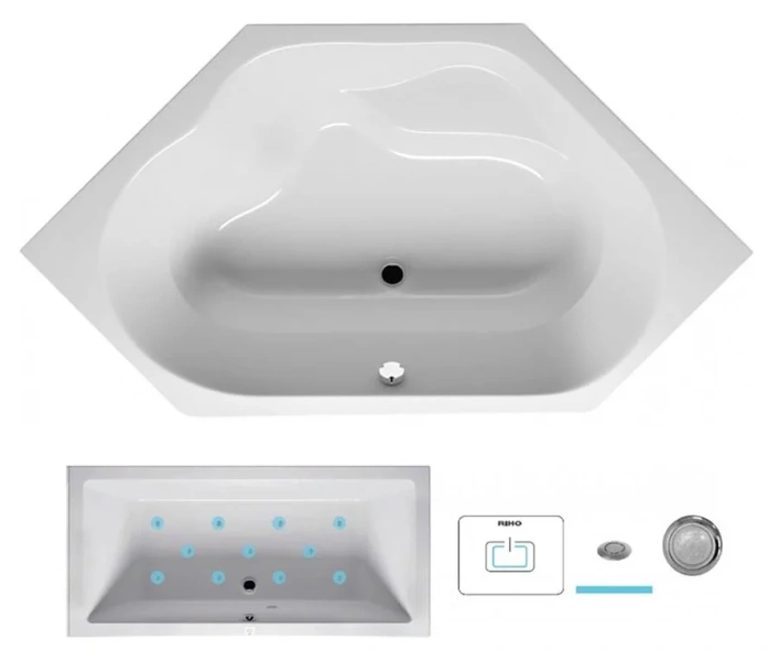 Ванна гидромассажная Riho Winnipeg 145 x 145 см, AIR BA4800500000000 (детальная фотография), асимметричные