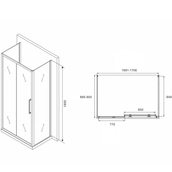 Душевой уголок Abber Schwarzer Diamant 170x90 см профиль хром AG30170H-S90-S90 (детальная фотография), прямоугольные