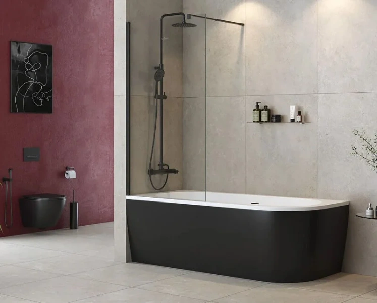 Шторка для ванны Cezares Liberta 80х155 см профиль черный LIBERTA-V-1-80/155-C-NERO (детальная фотография), черный