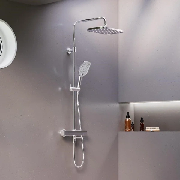 Душевая стойка Damixa Gala 953810 с термостатом (детальная фотография), хром, черные