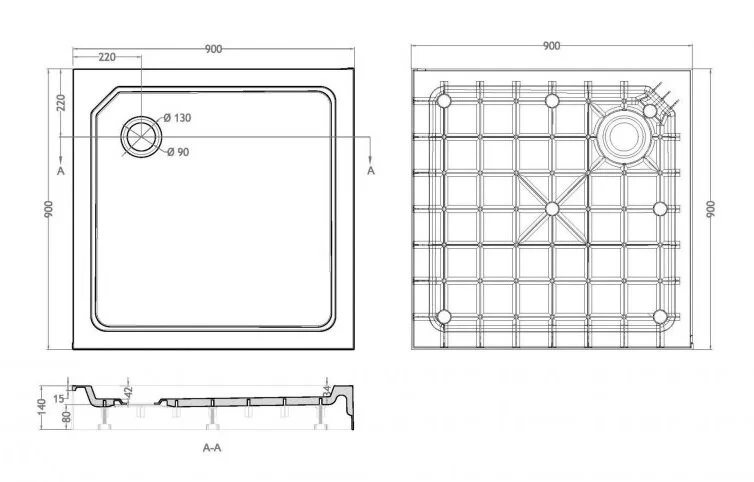 Душевой поддон Cezares Tray 90х90 см с сифоном TRAY-SMC-A-90-550-150-W (детальная фотография), недорогие