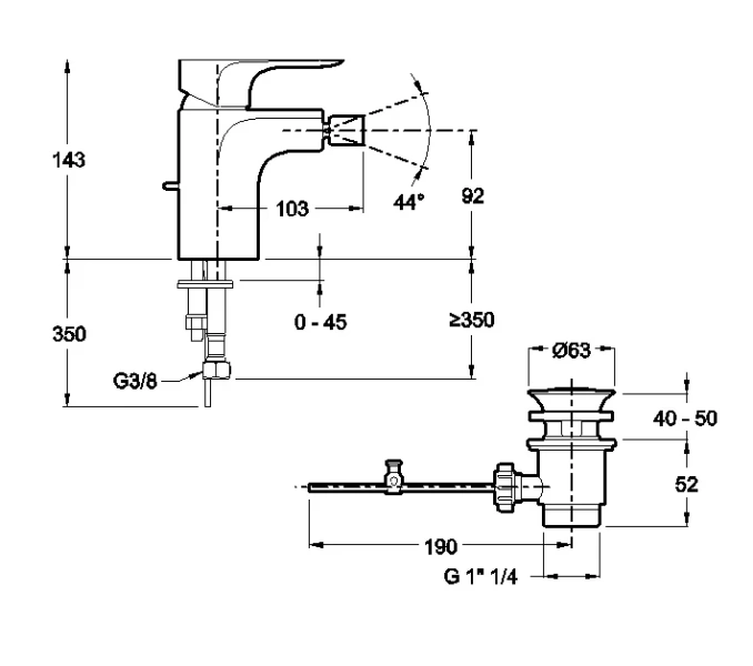 Смеситель для биде Jacob Delafon Aleo однорычажный E72279-CP (детальная фотография), для биде