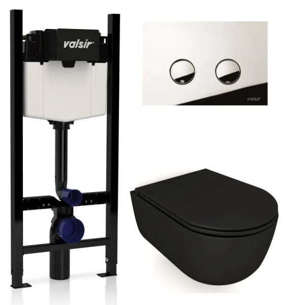 Унитаз с инсталляцией Valsir Dream с клавишей хром KIT VSCR 7334NEMT Slim P4 (детальная фотография)