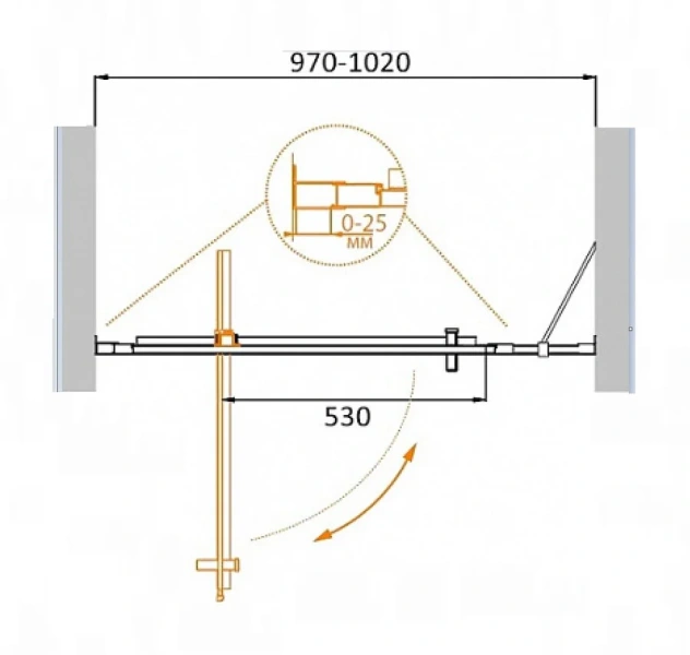 Душевая дверь в нишу Cezares Molveno 100 см распашная MOLVENO-BA-11-80+20-C-Cr-IV (детальная фотография), современные, hi-tech