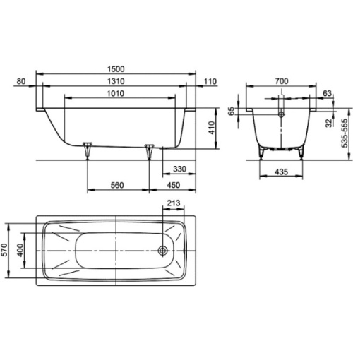 Ванна стальная Kaldewei Cayono mod. 747 150x70 см полный Anti-SlIp 274734010001 (детальная фотография), современныe, hi-tech