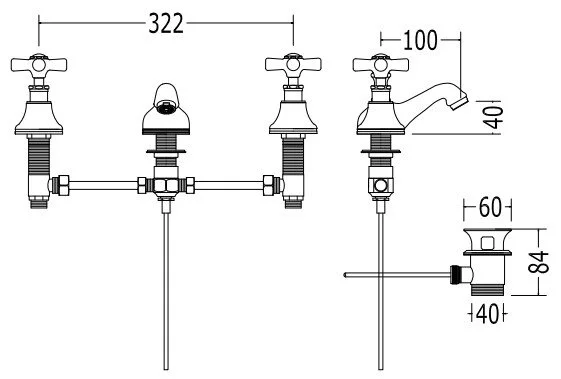 Смеситель для биде, 3 отверстия, хром, Devon&Devon City UTCI112CR (детальная фотография), для биде
