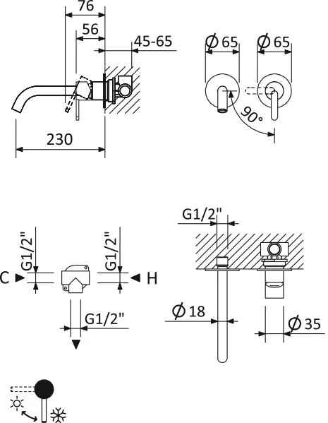 Смеситель для раковины Cezares Leaf хром LEAF-BLI2-L-01-W0 (детальная фотография), для раковины