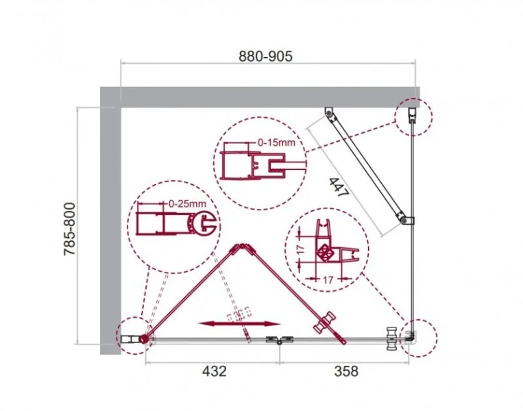 Душевой уголок BelBagno Albano 90х80 см с прозрачным стеклом, профиль хром ALBANO-ASH-1-90/80-C-Cr (детальная фотография), прямоугольные