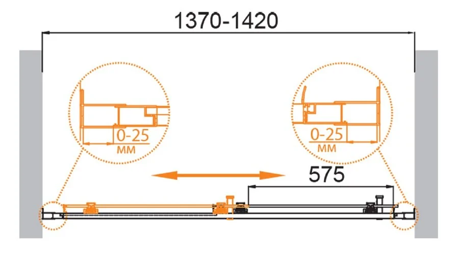 Душевая дверь в нишу Cezares Molveno 140 см стекло прозрачное профиль оружейная сталь MOLVENO-BF-1-140-C-GM-IV (детальная фотография), современные, hi-tech