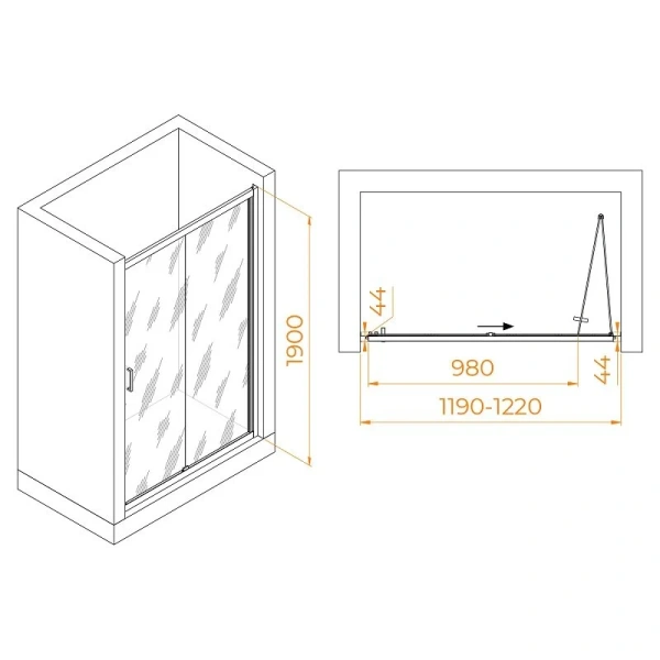 Душевая дверь в нишу RGW Passage PA-21 120 см профиль хром, стекло прозрачное 06082112-11 (детальная фотография), современные, hi-tech