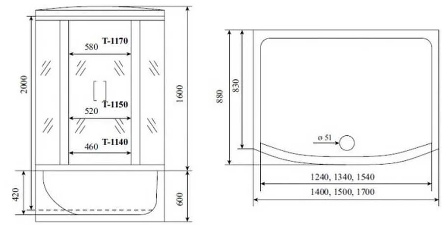 Душевой бокс Timo Standart 150x88 см профиль хром T-6650SF (детальная фотография), прямоугольные