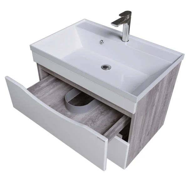 Тумба под раковину подвесная Grossman Талис 69 см бетон пайн/белый глянец 107011 (детальная фотография), современная, hi-tech