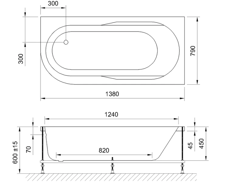 Акриловая ванна Royal Bath Azur RB 614200 L/R 140 х 80 см RB614200L (детальная фотография), акриловые