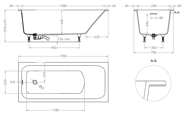 Ванна из искусственного камня Salini Orlanda Kit 170x75 см встраиваемая 102127M (детальная фотография), искусственный камень