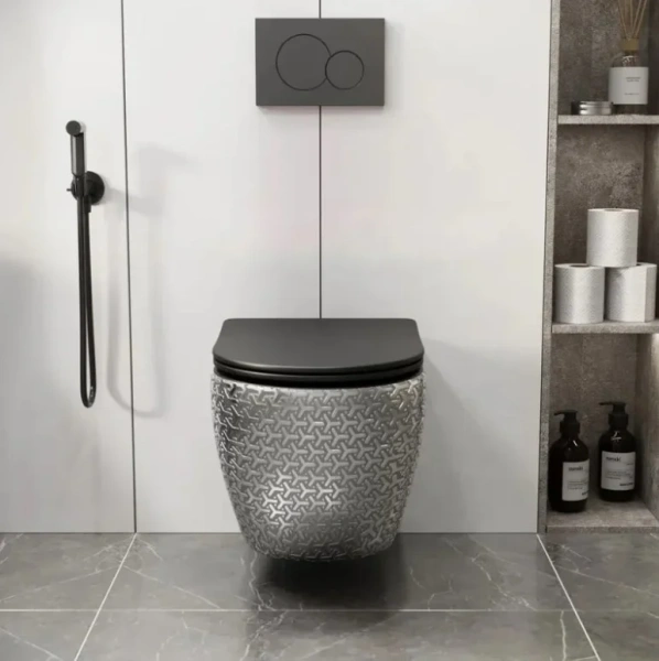 Унитаз подвесной Grossman Color серебро/черный GR-4411SBRS (детальная фотография), без бачка, со скрытым бачком