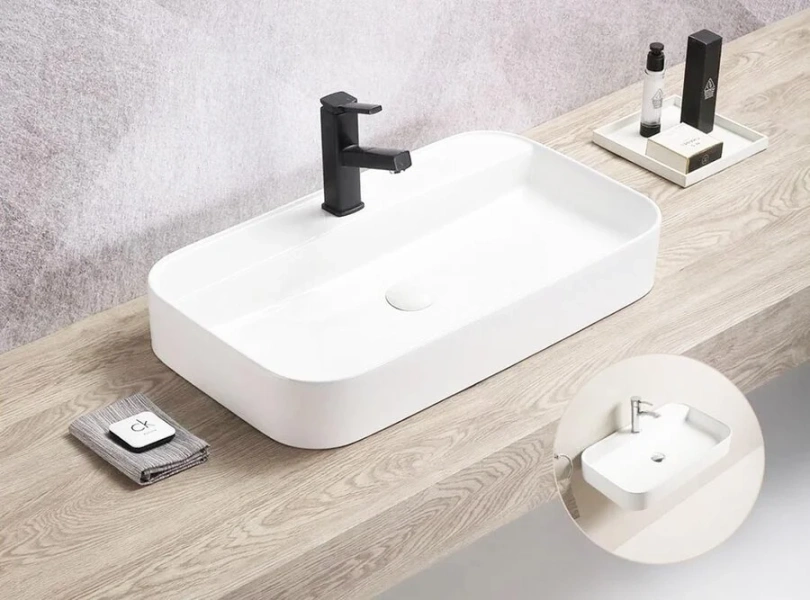 Раковина SantiLine 70 см белая SL-1007 (детальная фотография), подвесные, накладные (на столешницу), пристенные