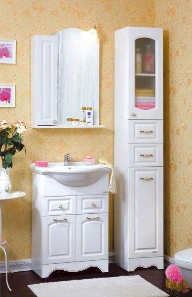 Зеркало со шкафчиком слева, цвет белый глянец, Бриклаер Анна 60 L 4627125411366 (детальная фотография), нет в наличии