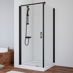 Душевой уголок профиль черный матовый стекло прозрачное Vegas-glass