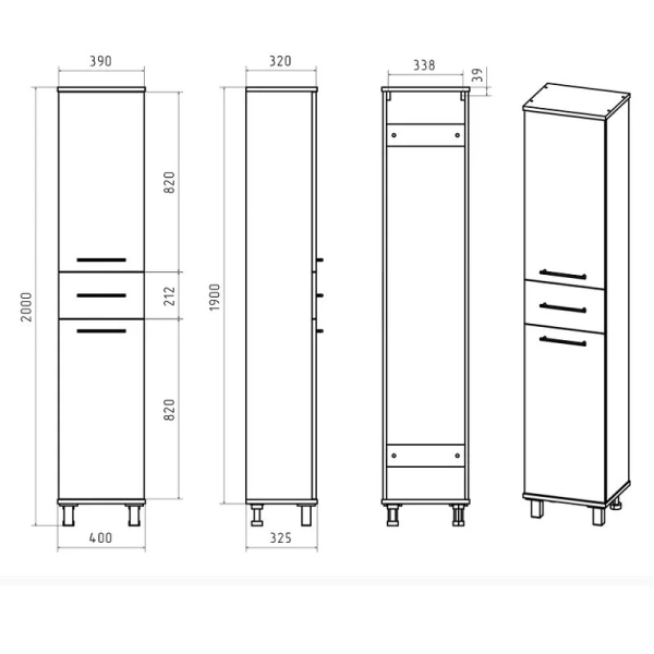 Шкаф-пенал напольный Misty Терра 40 см серый левый П-Тер0504050-1ЯЛ (детальная фотография), в наличии