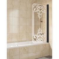 Душевая шторка на ванную профиль черный глянцевый рисунок матовый стекло прозрачное Vegas-glass