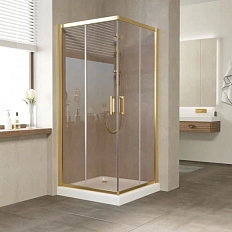 Душевой уголок профиль золотой стекло бронза Vegas-glass