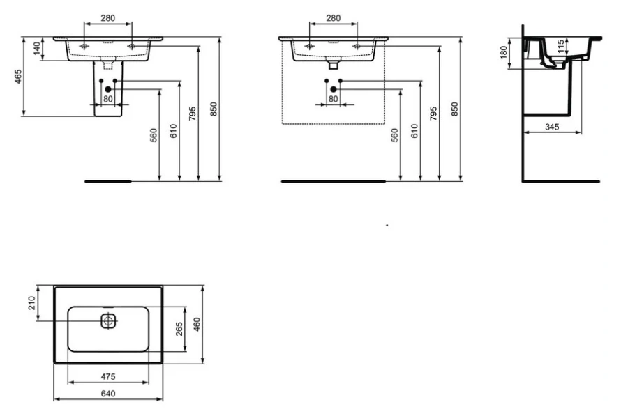 Раковина Ideal Standard Strada II 64 см белая T363301 (детальная фотография), современные, hi-tech