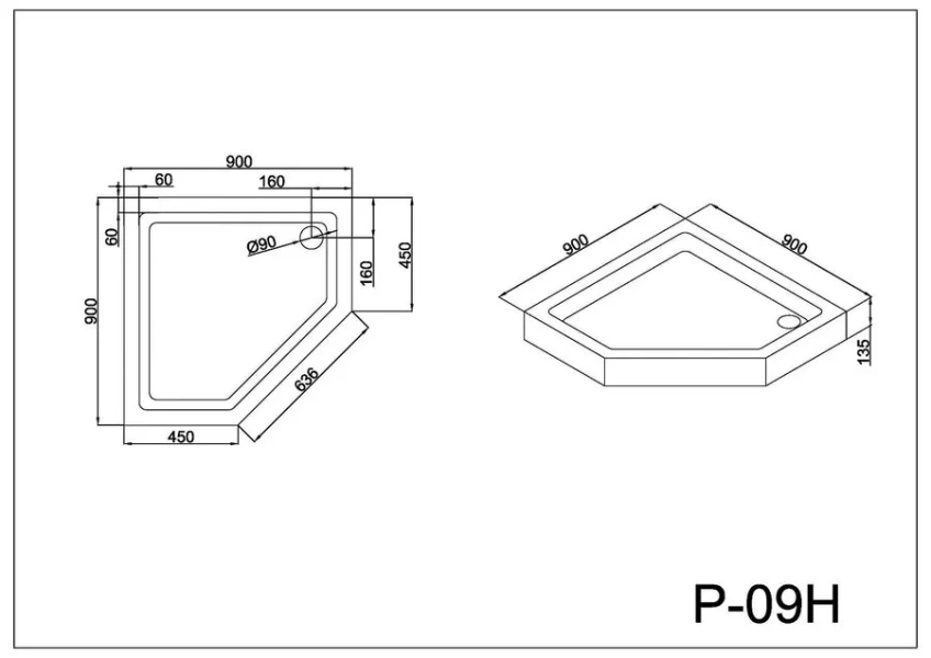 Душевой поддон Black&White Stellar Wind 90x90 см многоугольный 090HP00 (детальная фотография), низкие до 15 см