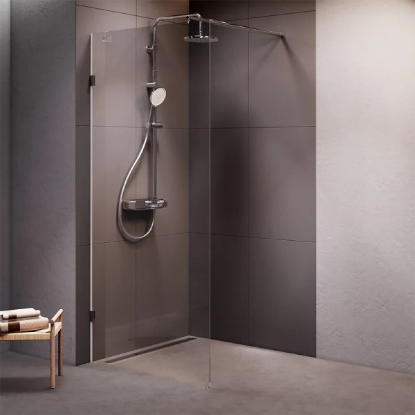 Душевая перегородка Am.Pm X-Joy 90 см профиль черный W94UWI-90-F1-BTE (детальная фотография), недорогие, стеклянные