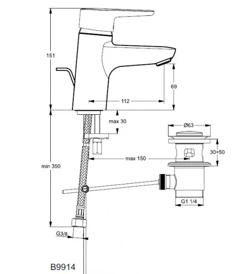 Смеситель для раковины Ideal Standard Connect Blue с донным клапаном B9914AA (детальная фотография), хром