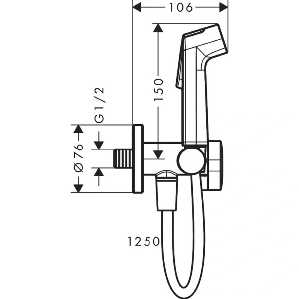 Гигиенический душ с держателем и шлангом Hansgrohe Bidette матовый белый 29230700 (детальная фотография), комплект с лейкой, шлангом и держателем