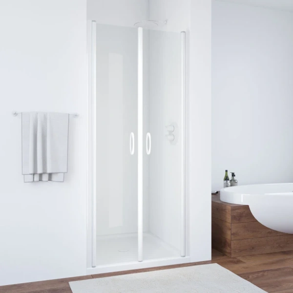 Душевая дверь в нишу Vegas-Glass E2P 80 см профиль белый стекло прозрачное Е2Р 80 01 01 (детальная фотография)