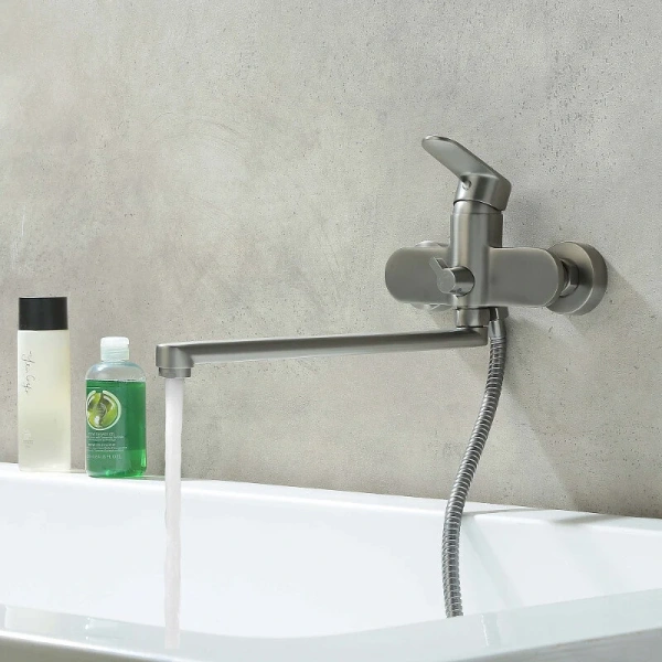 Смеситель для ванны Акватек Ника оружейная сталь AQ1842BGM (детальная фотография), однорычажные, двухрычажные