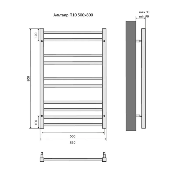 Полотенцесушитель водяной Акватек Альтаир 50x80 см хром AQ KK1080CH (детальная фотография), современные, hi-tech